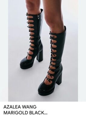 Marrigold Black Cutout Knee-High Platform Boots